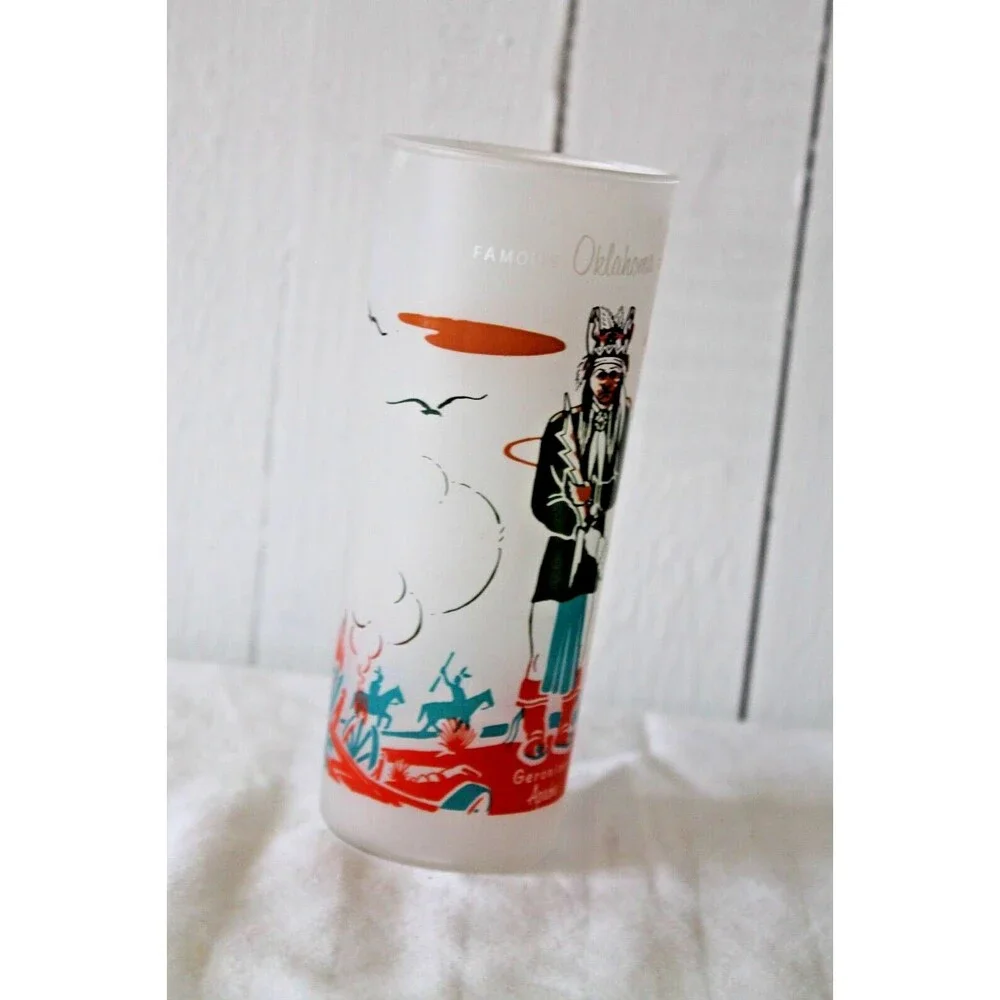 Knox Oil Famous Oklahoma Indians Geronimo Apachie Blue Eagle Frosted Glass 6